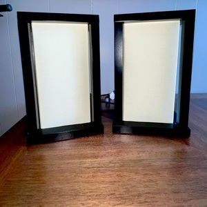 Black and beige bedside lamps